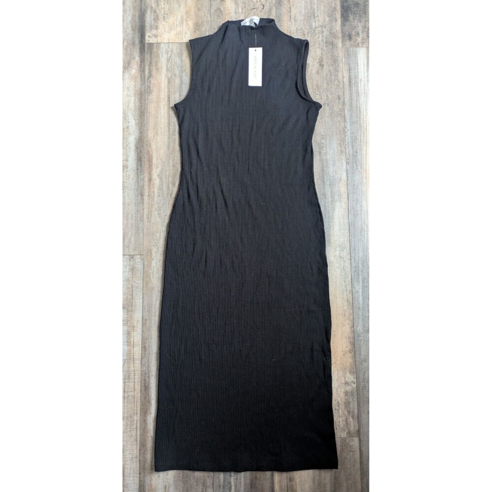 NWT AMOUR VERT Ribbed Midi LUX Dress Mock Neck Black Large NEW Date Night $128